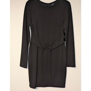 Lulus Women's Size Large Hearts Aflame Long Sleeve Lace-Up Bodycon Dress Black